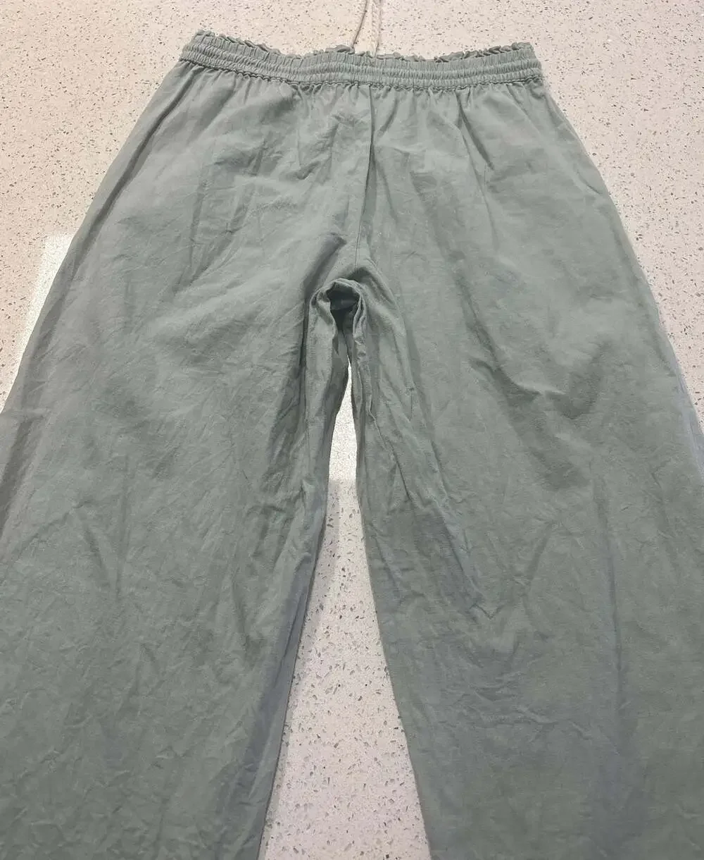 J.Crew Factory Women's Sage Green Linen Cotton Blend Wide-Leg Paper-Bag Pants Si